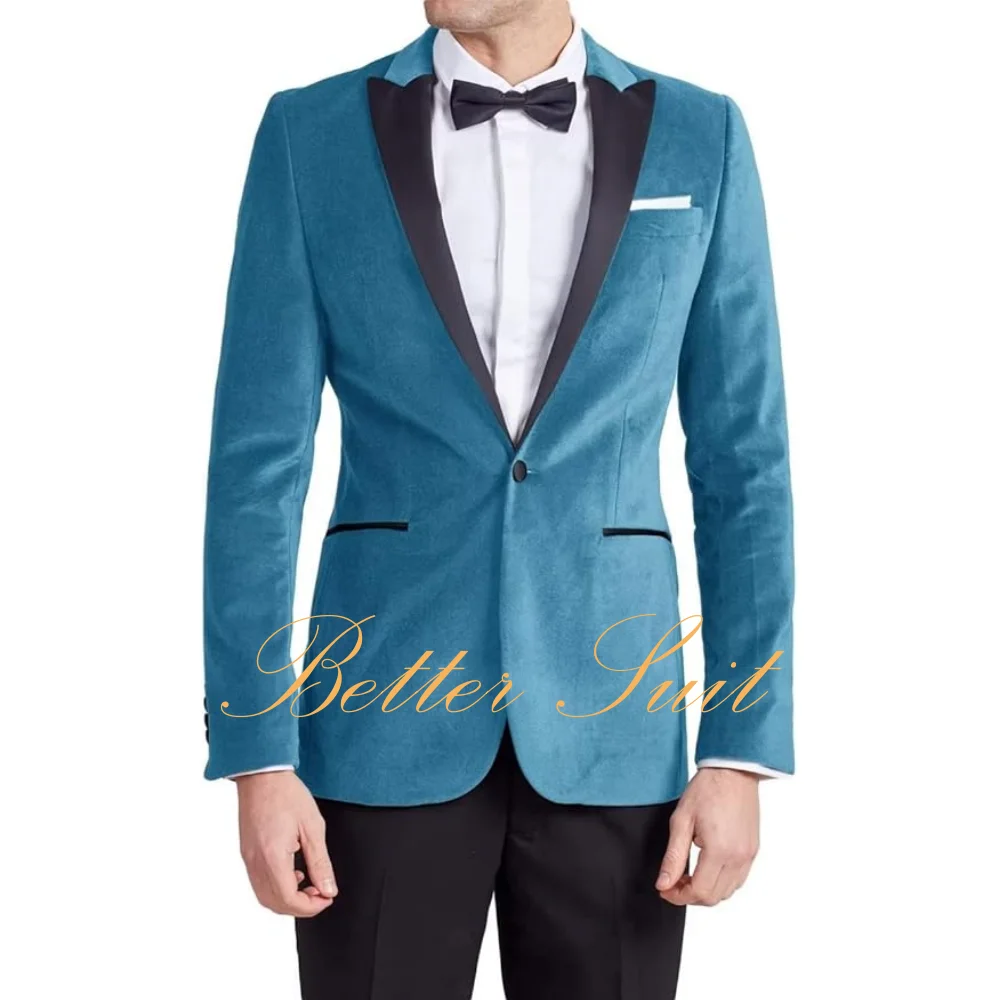 

Formal Slim Fit Velvet Suits for Men 2 Piece Dinner Prom Wedding Party Tuxedo Velvet Blazer Polyester Pants Men's Suits