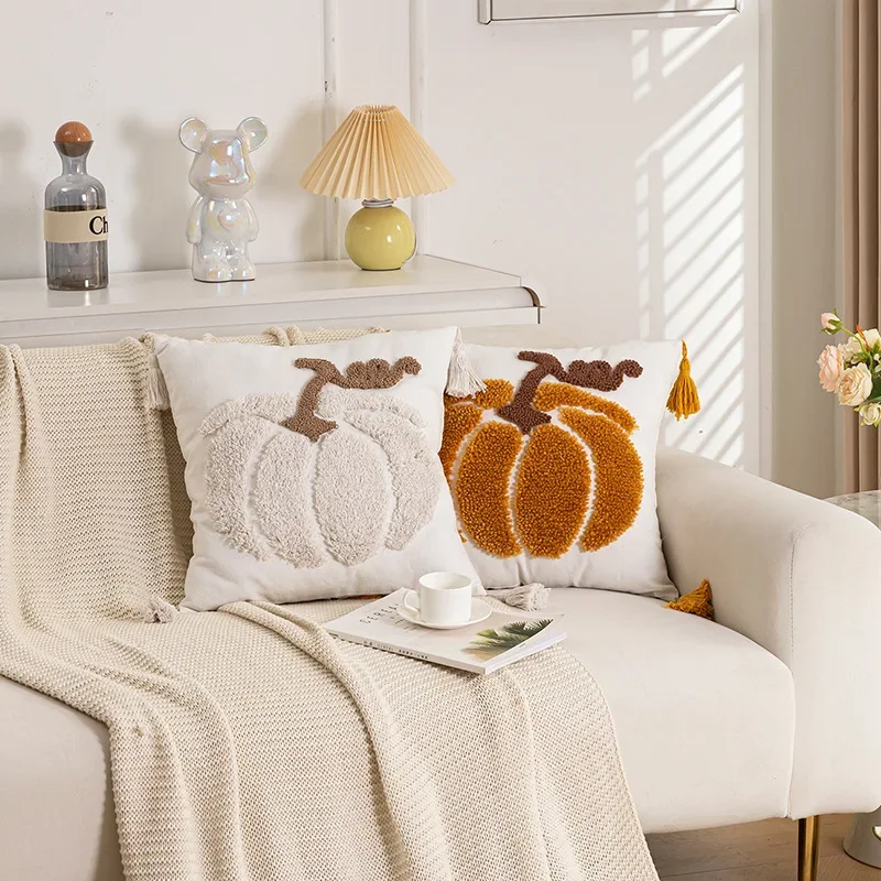 

Halloween Charms Decorative Sofa Cushion Covers Halloween Fabric Couch Pillow Covers Embroidered Yellow Pillowcase