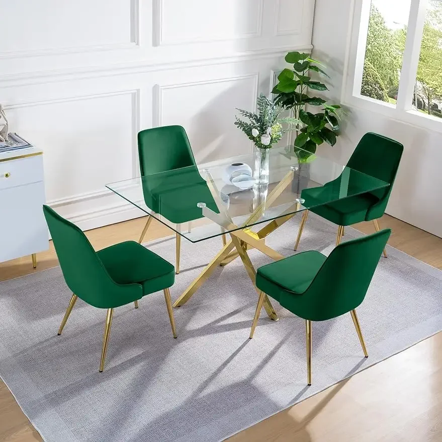 

Velvet Dining Chairs Sets of 4 Upholstered Mid-Century Modern Desk Comfy Side Chair with Gold Legs for Kitchen Living Room Green