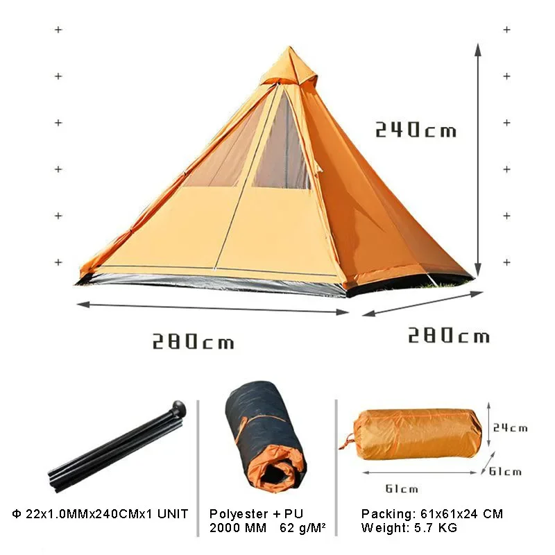 Outdoor Waterproof Luxury Picnic Big 3M Tepee Mongolia Indian Tipi Tent Cotton Canvas Pyramid Camping Teepee Tent For Adults