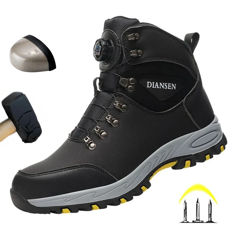 Rotary Buckle Work Boots Safety Steel Toe Shoes Men Hight Safety Shoes Brand Indestructible Shoes Puncture-Proof Work Shoes