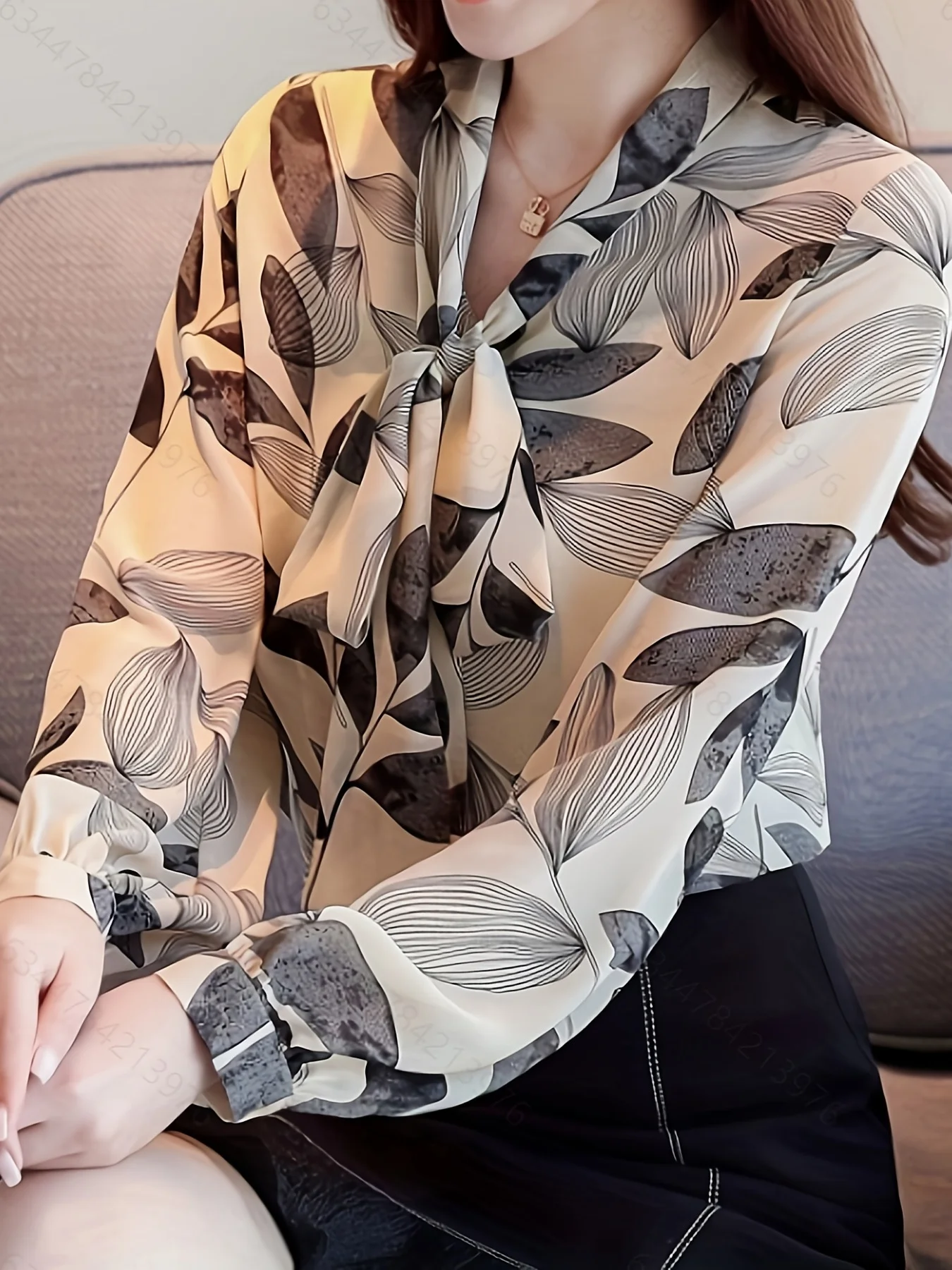 Printed shirt women\'s spring and autumn suit 2024 new temperament elegant bow floral top spring long sleeve shirt women\'s trend