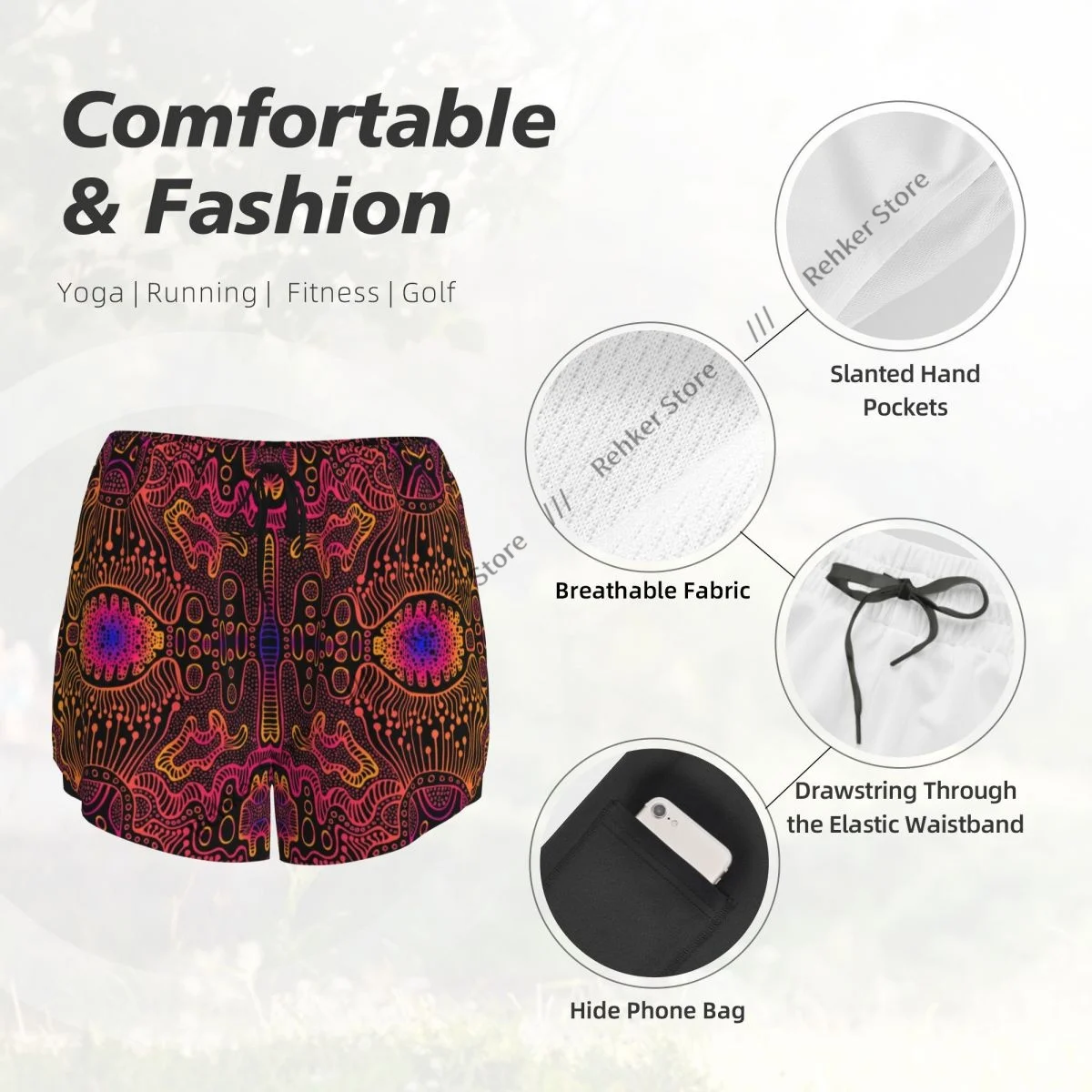 Calções de treino feminino fitness secagem rápida dupla camada shorts espaço psicodélico trippy atlético yoga calças curtas ginásio leggings