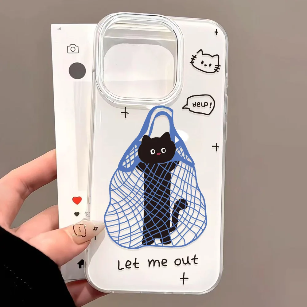 

Чехол для телефона с милым котом для iPhone 11, чехол для iPhone 16 Pro 15 13 12 14 Pro Max, глянцевый силиконовый противоударный чехол IMD, мягкий базовый бампер
