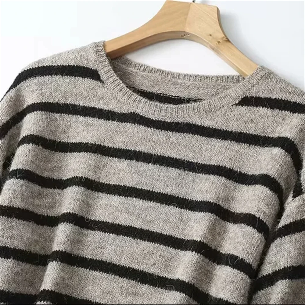 Cos Lris 2024 autumn new casual style temperament striped round neck long sleeved loose sweater for women 05682630706