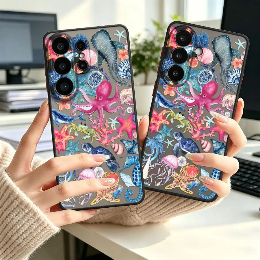 Funda Back Phone Cover Case for Samsung Galaxy S26 S20 FE S25 Ultra Note 20 Ultra 10+ S23 FE S22 S24 Plus S21 Watercolor Sea