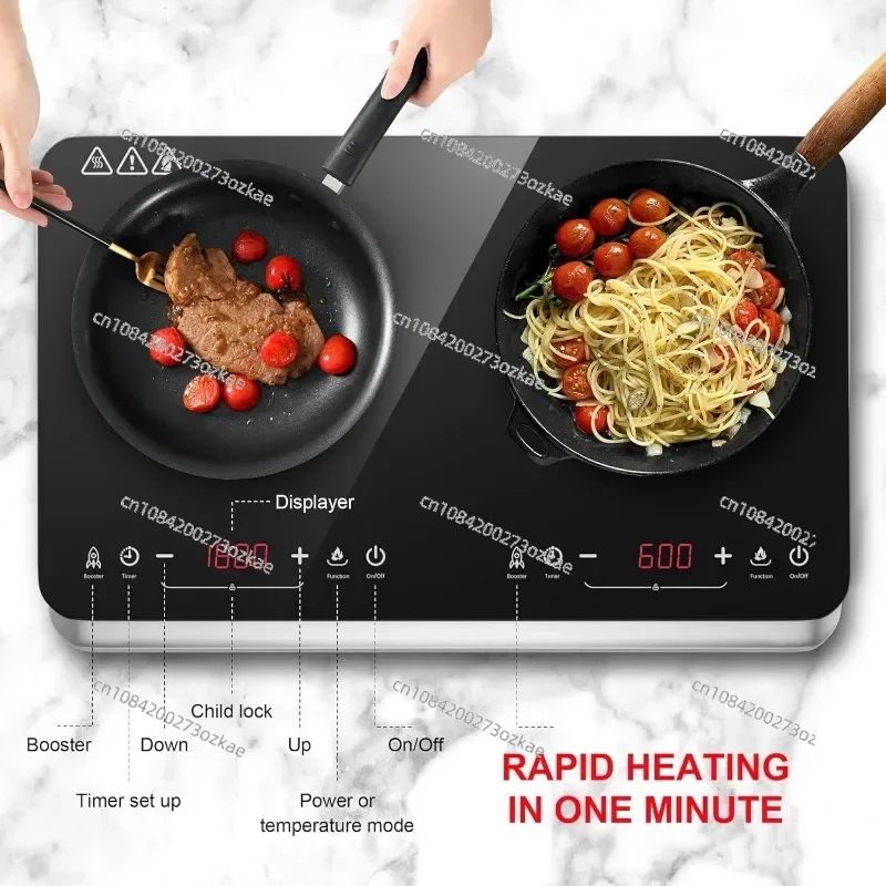 

Double Induction Cooktop Burner with Fast Warm-Up Mode, 1800w 2 Induction Burner with 10 Temperature 9 Power Settings