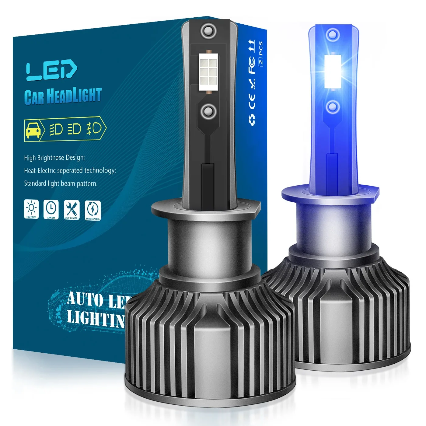 

12V 50W 10000K Blue LED Headlight Bulbs H1 H3 H7 H8 H9 H11 9005 9006 9012 H10 P13W Fog Light