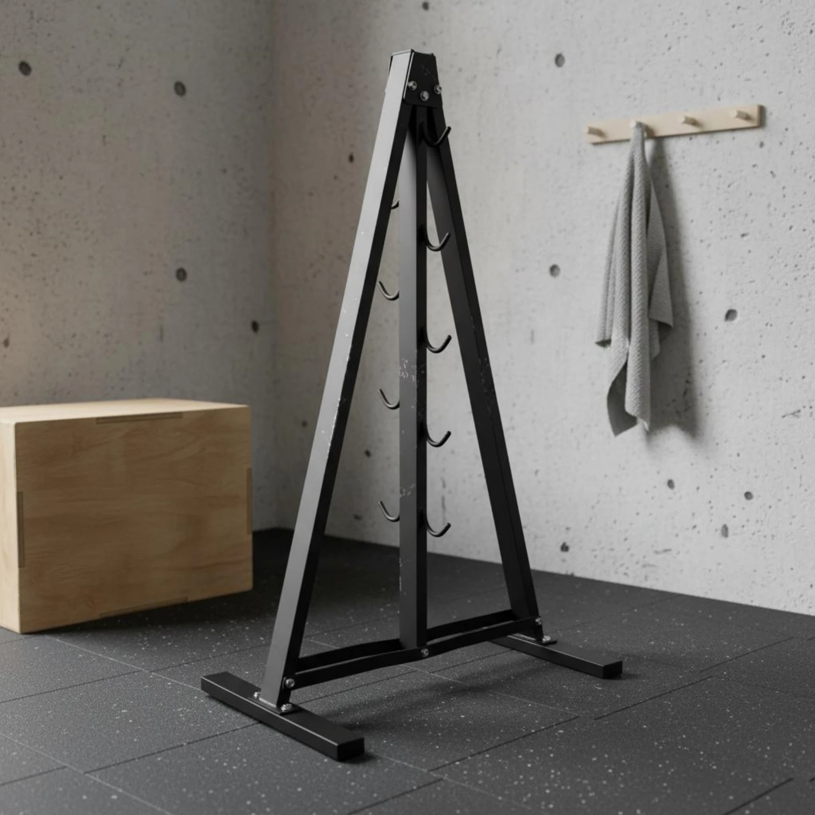 Picture 4: Foldable Triangular-Frame Rack Space-Saving 8-Hook Metal Stand Black Freestanding Rack Entryway Organizer Storage Furniture