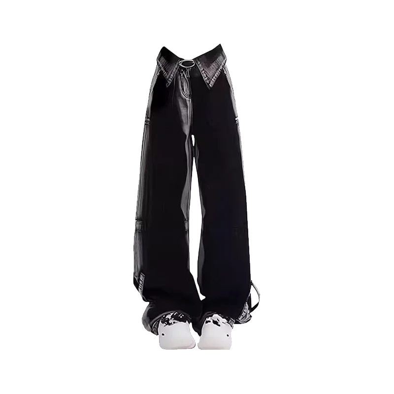 アメリカンスタイルのハイストリートルーズフィットレディースデニムジーンズ、秋の新作、プラスサイズ、デザインセンス、スリム効果、ワイドレッグロングパンツ