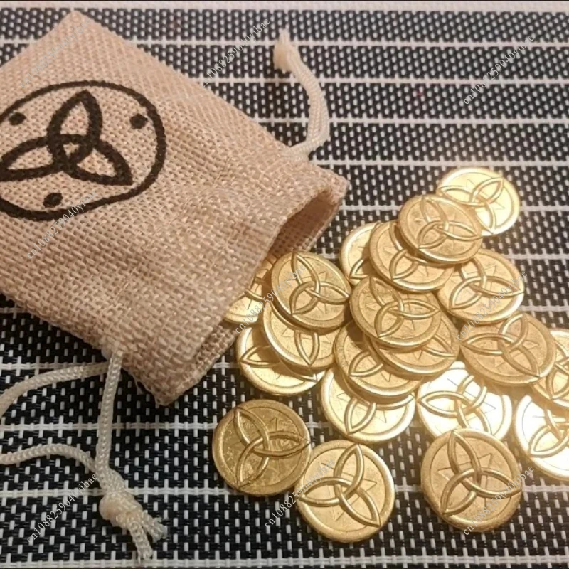 Genshin Impact Mora Coins with Bag 10/20/30/40/50Pcs Anime Golden Collection Prop Cosplay Trengthen Equipment Rock God Fans Gift image 5