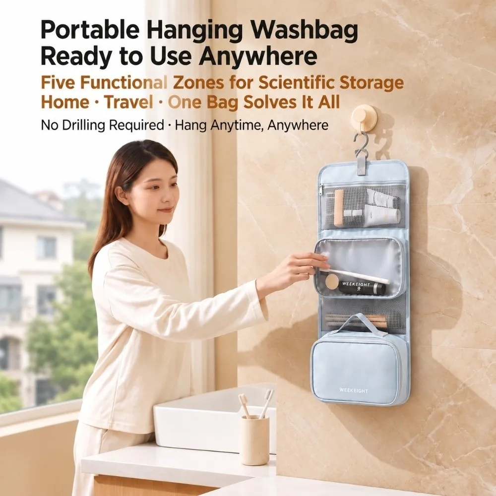 Convenient Hanging Travel Toiletry Bag Detachable Large Capacity Wash Bag Water-Resistant Makeup Organizer Home Travel