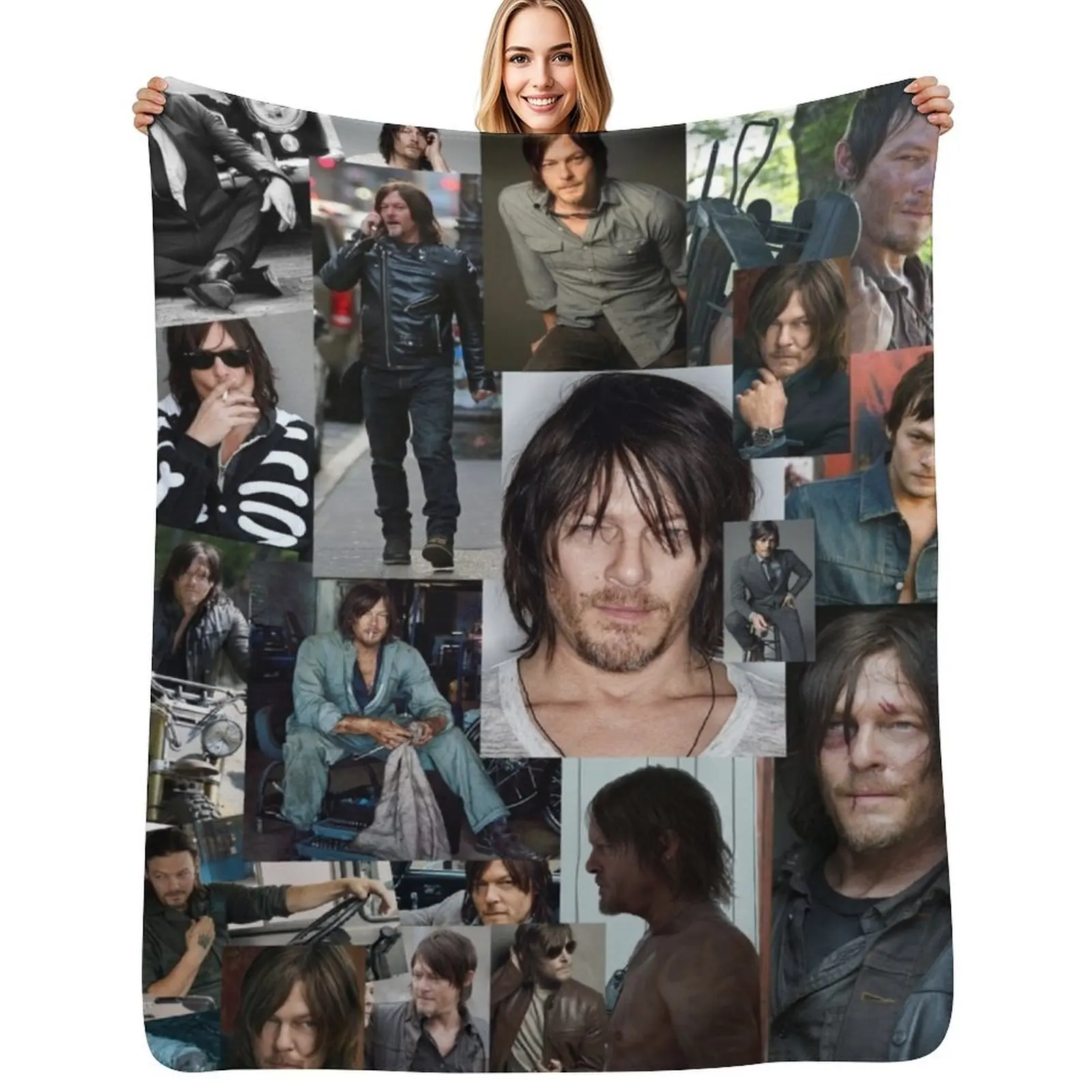 

Norman Reedus Fan Made Assorted Random Photo Collage Throw Blanket All Weather Soft Throw Blanket for Sofa