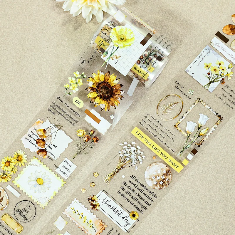Sunflower Floral Transparent PET Tape Washi Tape Journaling Scrapbooking Diary Planner Craft Stationery Gift Wrap Supplies