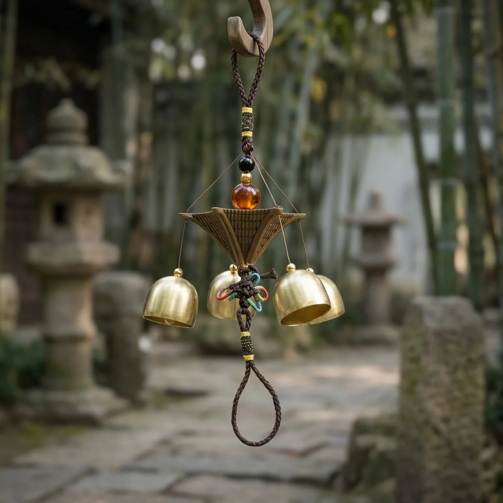 3 Bells Wind Chime Accessories Alloy+Plastic 44cm Bagua Decor Feng Shui Mascot Outdoor Replacement Spare Parts