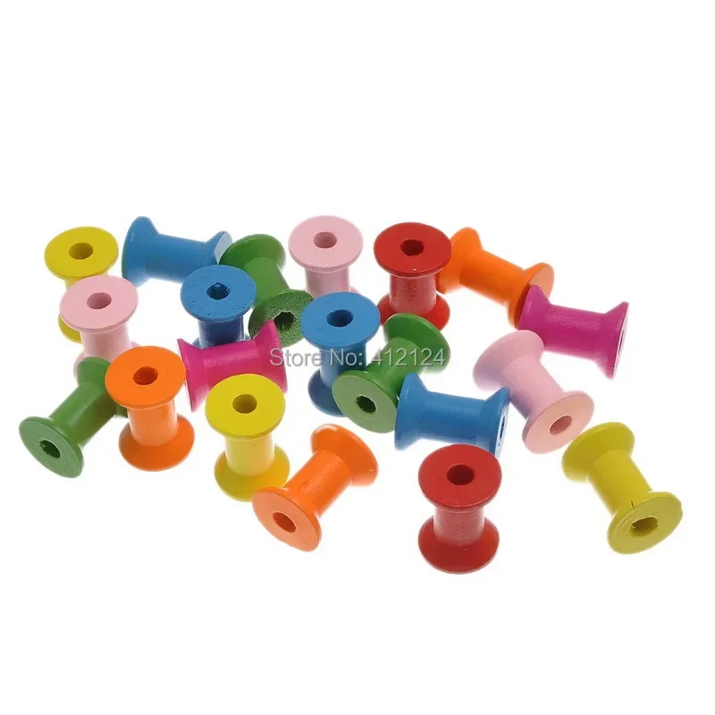 

150Pcs Mixed Colorful Wooden Empty Thread Spools Wood Sewing Cord Findings 28.7x22.4mm