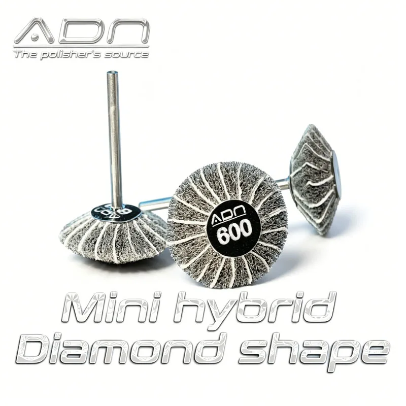ADN Hybrid Diamond Shape Emery Wheel Fiber Cloth Mini Mounted 2.35mm Shaft Dry Polishing Wheel for Jewelry Detail Crevice Smudge