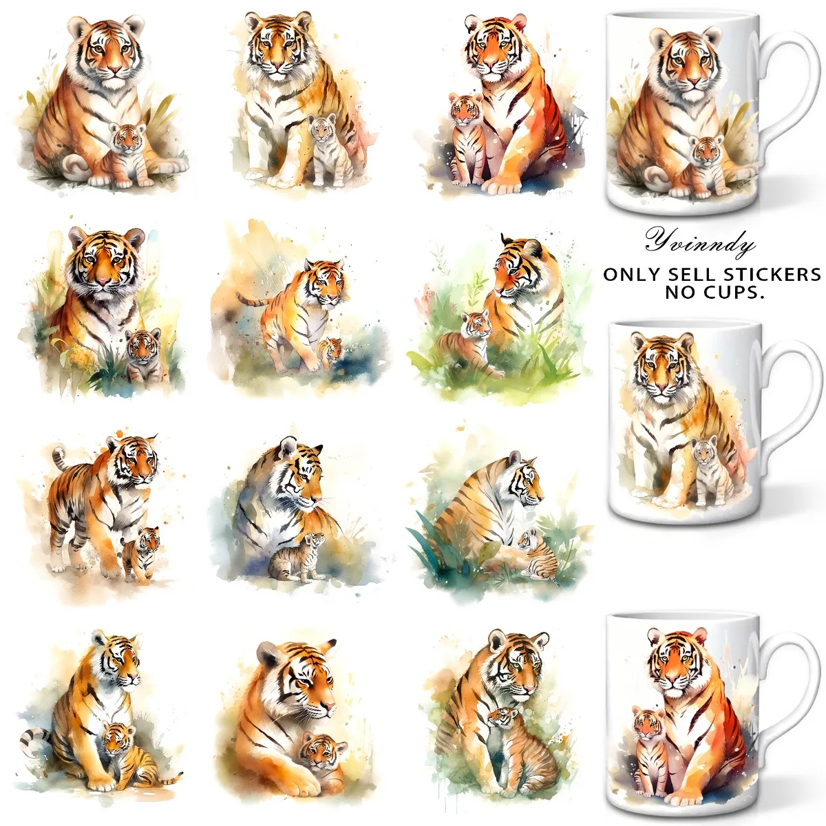 12 Stück/Set Lazy Tiger UV DTF DIY Transferaufkleber für DIY-Tassen (Nur der Transferaufkleber ist enthalten)