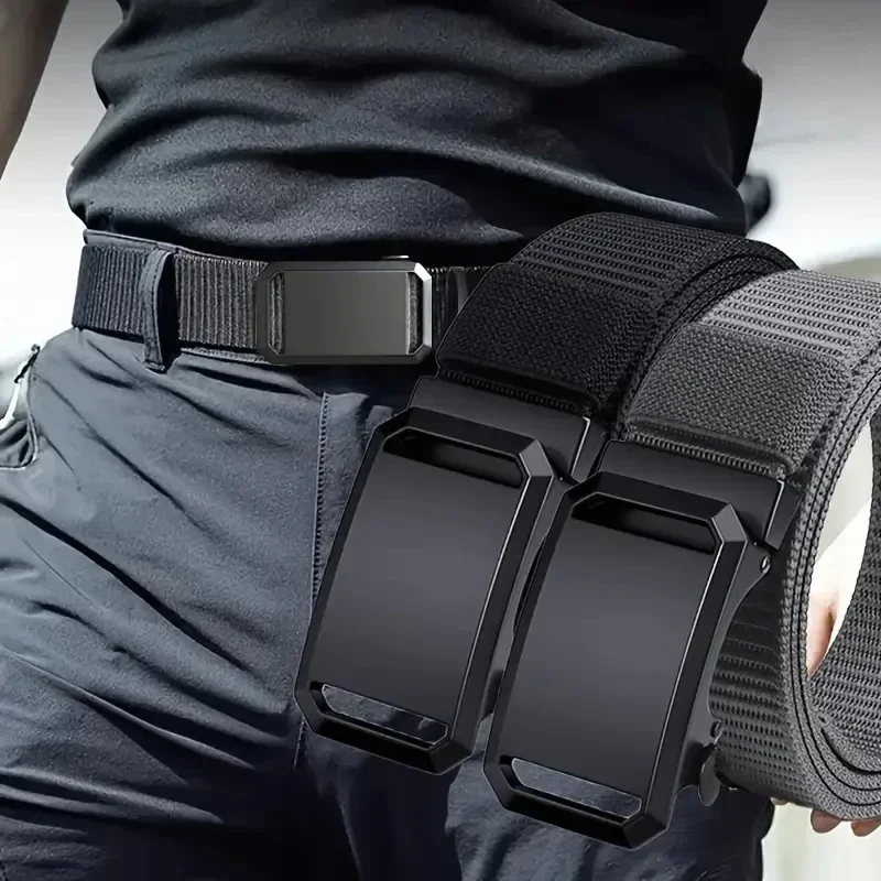 Men's Casual Canvas Tactical Belt Automatic Buckle Outdoor Military Training Workwear Active Use
