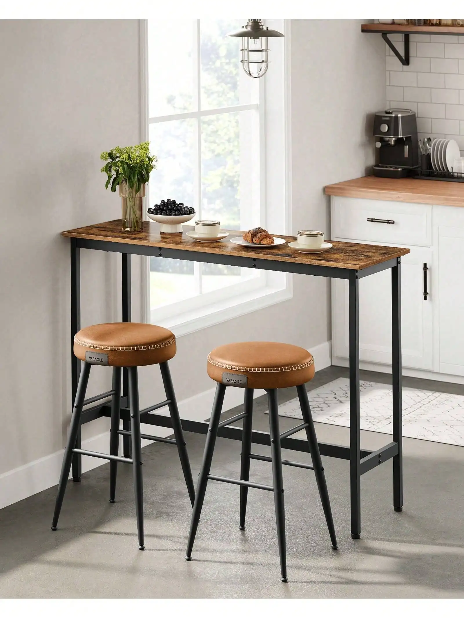 

VASAGLE Narrow Long Bar, Kitchen Dining, High Pub Table, Sturdy Metal Frame, Industrial Design, 15.7 X 47.2 X 35.4 Inches