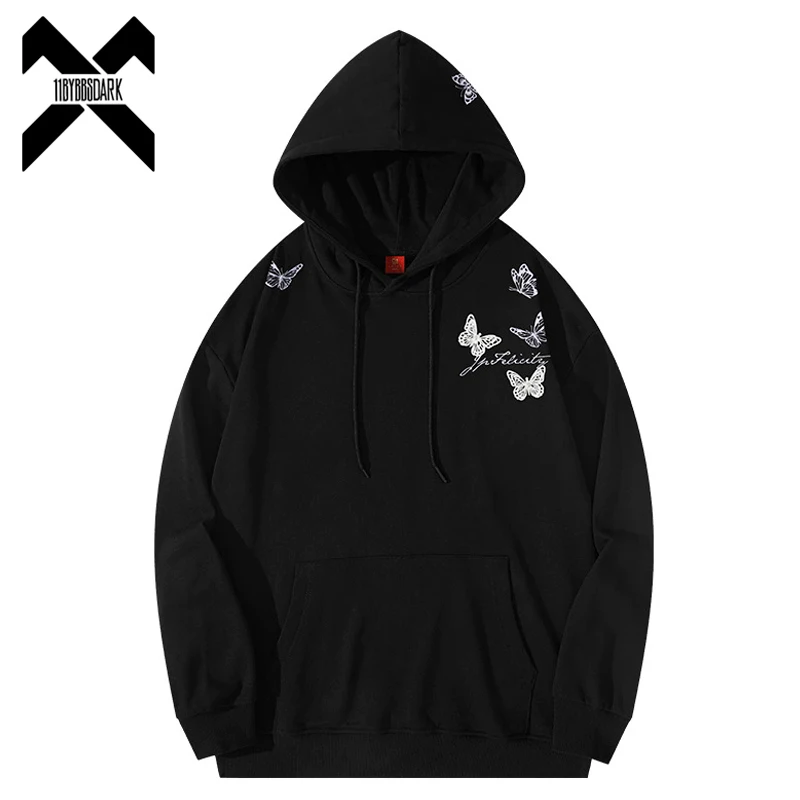 

Мужская толстовка с вышивкой бабочки, пуловер, толстовка унисекс, осень 2022, повседневная уличная одежда в стиле хип-хоп, топ с капюшоном