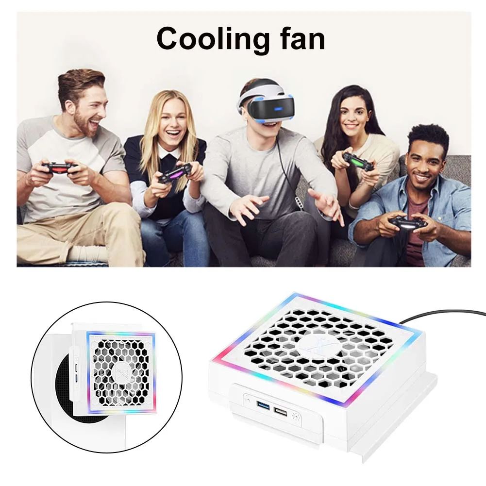 مروحة تبريد LED قابلة للتعديل مع 7 أوضاع إضاءة ومنافذ USB لتبريد وحدة التحكم Xbox Series S والديكور