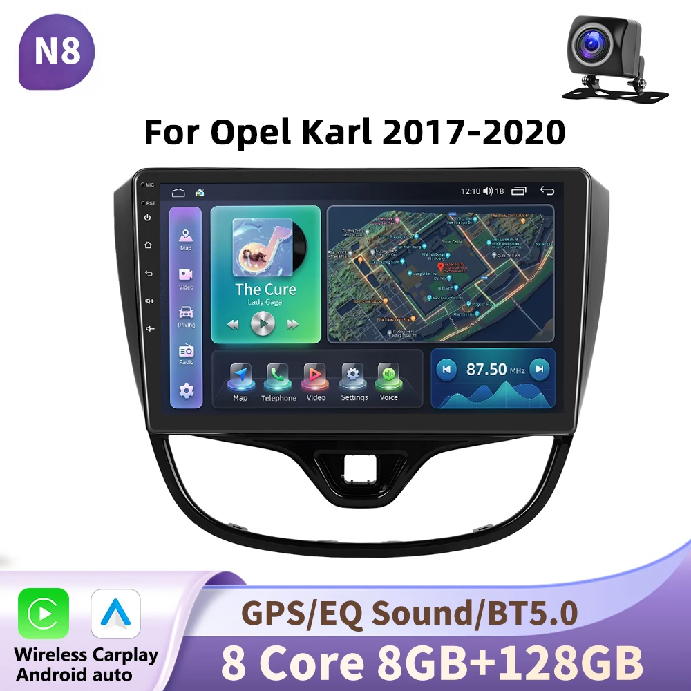 Podofo 2 Din Carplay zonder draad Android Autoradio multimedia videospeler voor Opel Karl 2017-2020 GPS Navigatie 2din Auto stereo