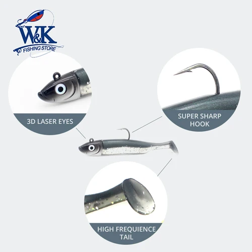 Imagen 2 del producto Gran oferta 4,5 ""oscilación Shad 30g Swimbait para Seabass Zander Walleye señuelo de pesca 2 piezas Jig Head y señuelo de vinilo suave cebo de pececillo negro