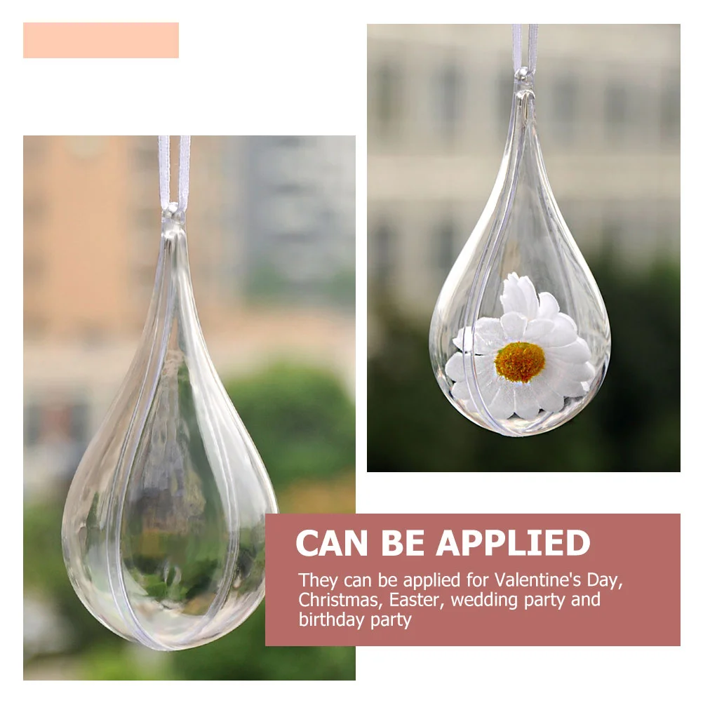 6 Pcs Drop Shaped Decorative Ball Plastic Fillable Balls Christmas Tree Decorations Ornament Water-drop Clear Ornaments