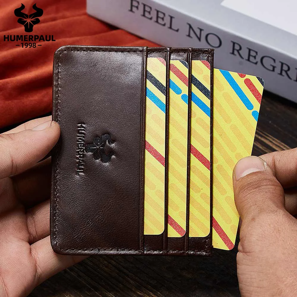 100% Genuine Leather Thin Card Wallet For Men Business Portable RFID Card Slots Card Case ﻿High-Capacity Durable Card Holder