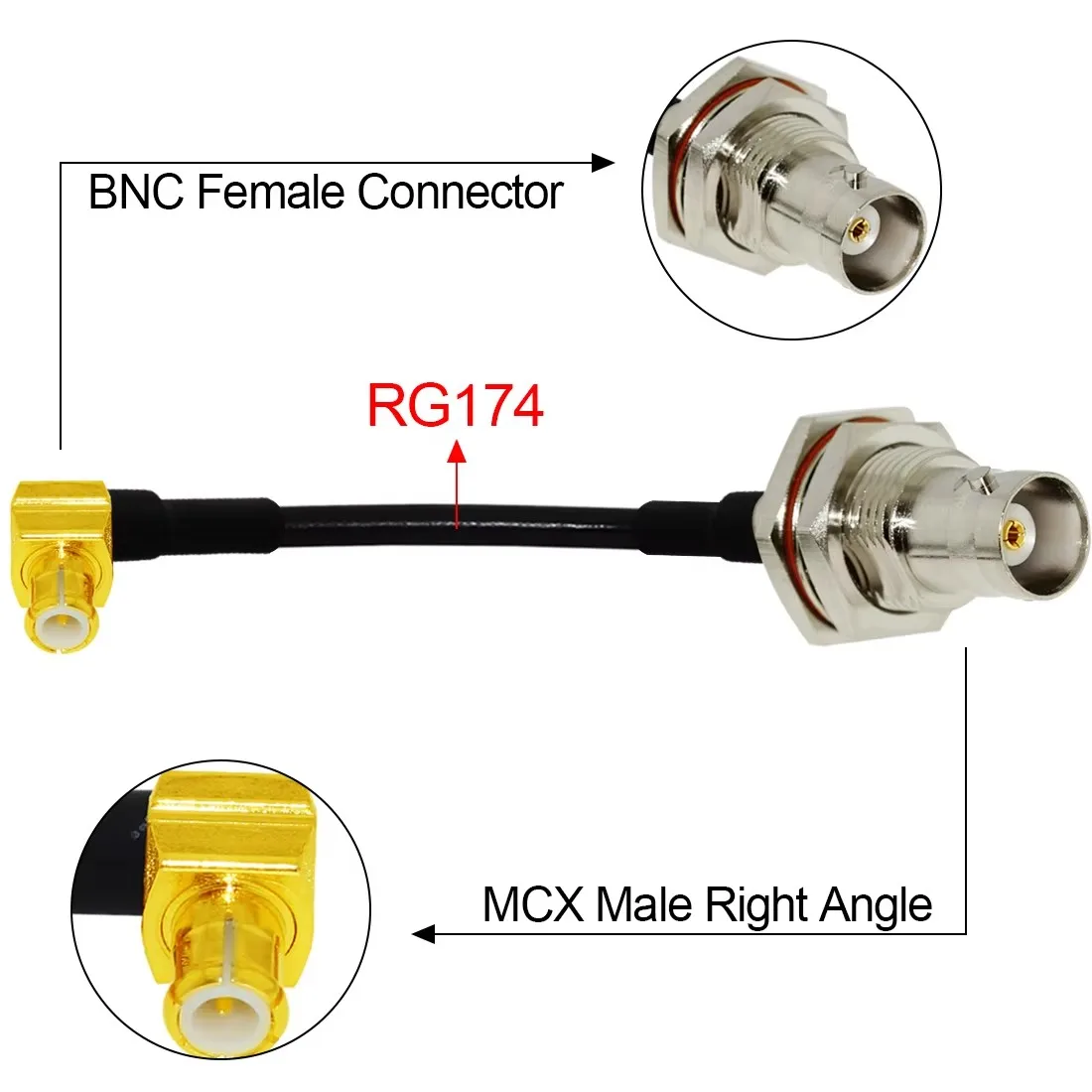 Drahtlose Modem Kabel MCX Stecker Rechtwinklig Schalter BNC Weibliche Pigtail Adapter RG316 RG174 RG178 Großhandel Schnelle Schiff 15CM – Detail 3