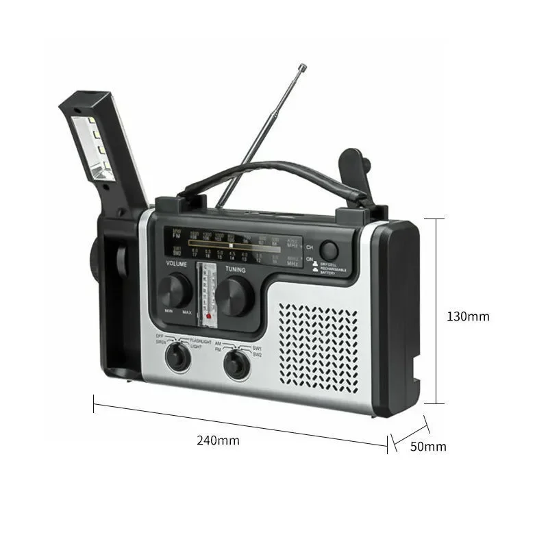 for Hand Crank Solar Radio for Elderly Full Band Emergency Flashlight Outdoor Portable Rechargeable Power Generation Device