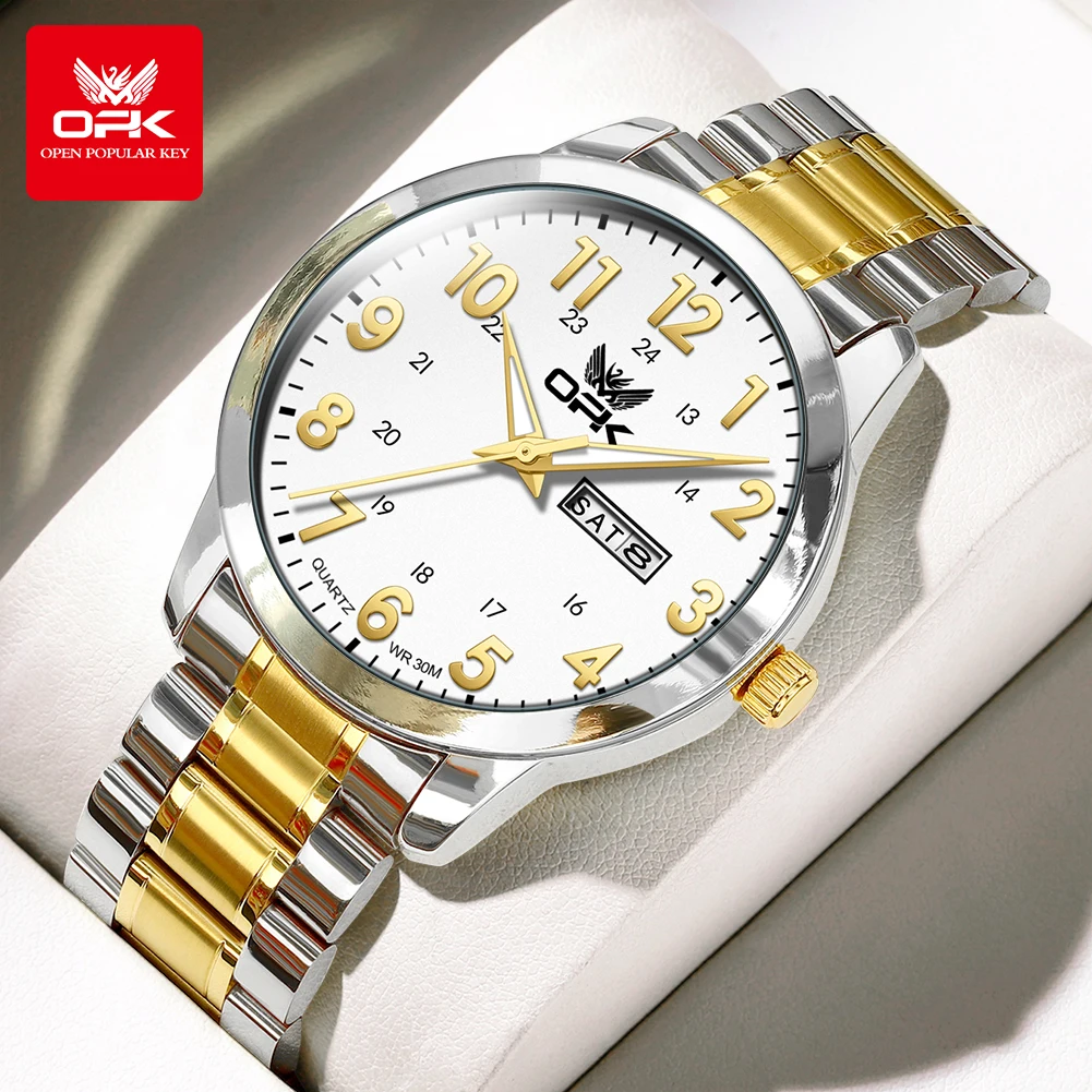 OPK  8176  Arabic numeral dial dual calendar business men's quartz watch
