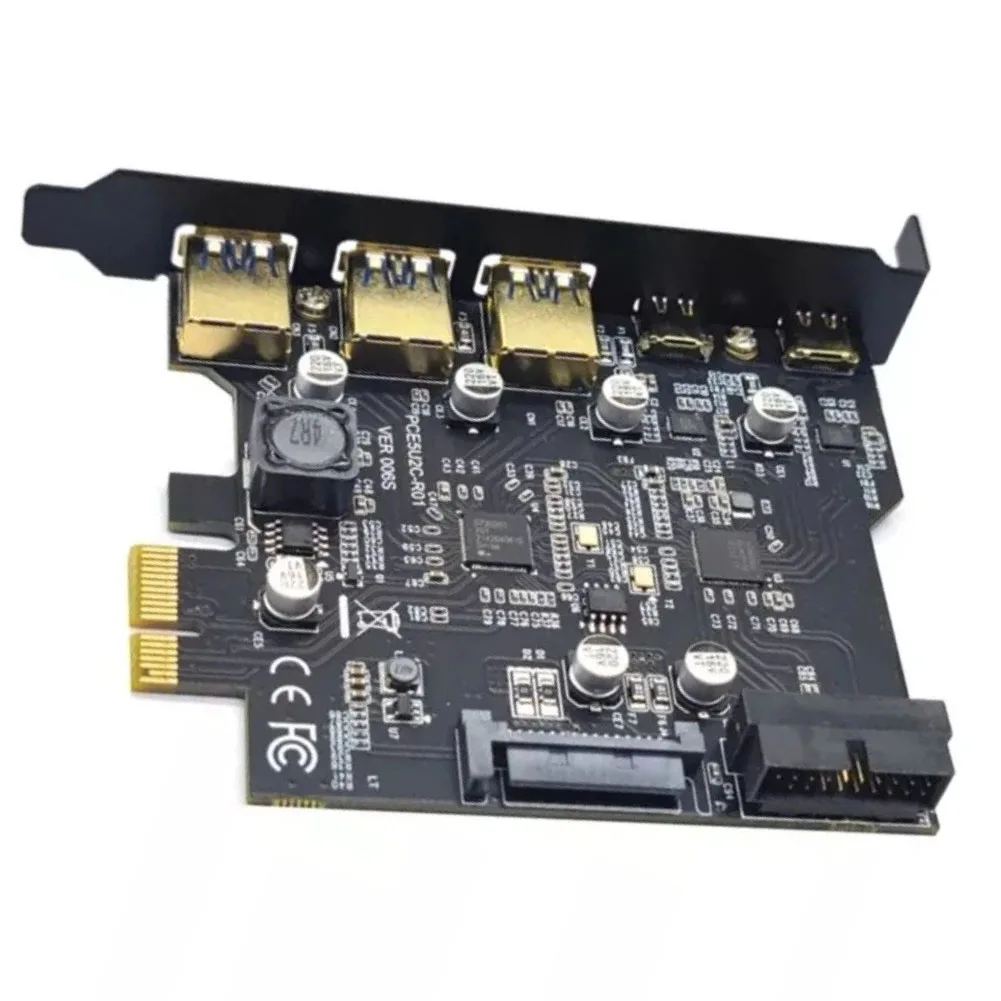 USB 3.2 Gen1 5Gbps Expansion Card with 2 USB-C 3 USB-A Ports and 19 Pin Internal Connector for Desktop Computers