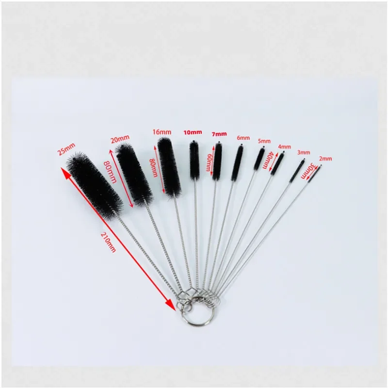 10pcs Set Stainless Steel Soft Hair Brush Pipette Test Tube Baby Bottle Brush Multifunctional Household Cleaning Tools Set