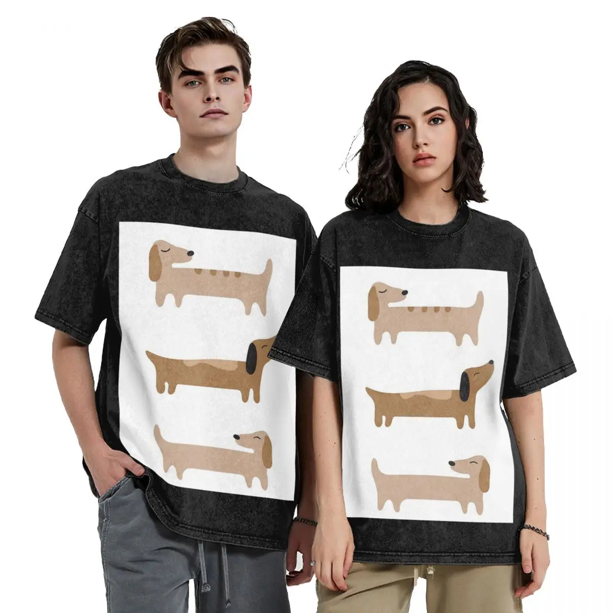 Home Decor - Dachshund Hip Hop Short Sleeve T-Shirts Washed Tops Tees Streetwear T Shirt Harajuku for Men Women