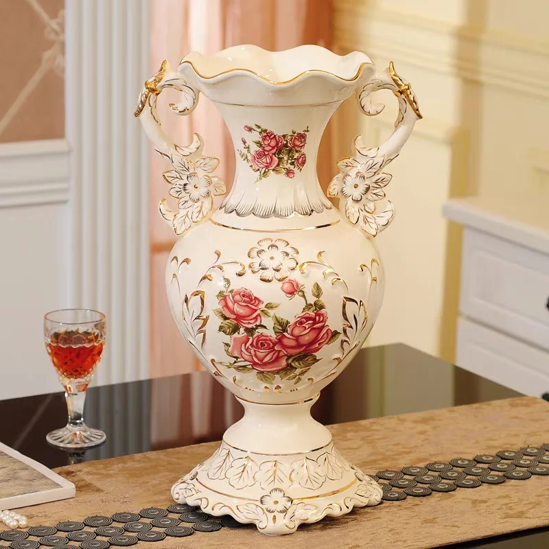 Ivory yellow home decoration - European porcelain hand-painted vase