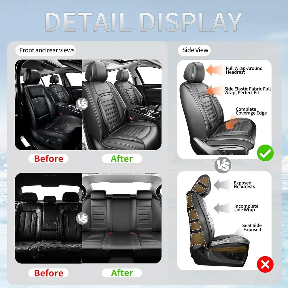 도요타 캠리 2010-2026 호환 프리미엄 가죽 자동차 시트 커버, 통기성, 내마모성, 에어백 호환