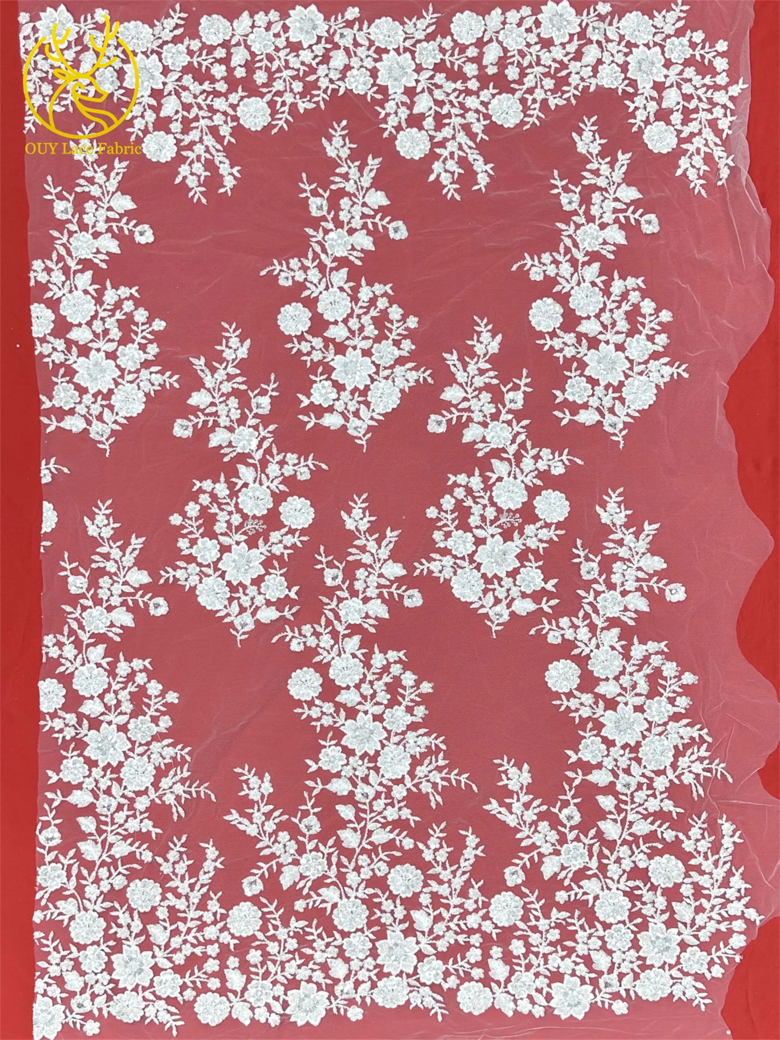 Neuer Stil Nigerianischer Bestickter Perlen-Spitzenstoff Hochwertige Afrikanische Pailletten-Spitze Brautkleid DIY Dekorationsstoff – Detail 11