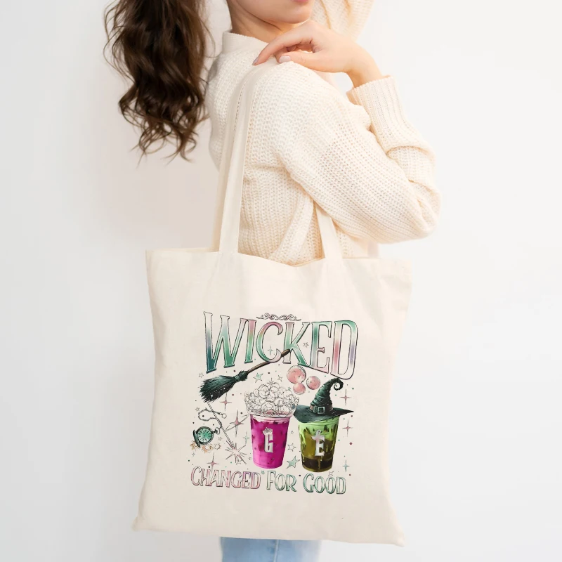 Wicked The Musical Canvas Tote Bag Glinda Elphaba Inspired Musical Lover Gifts Shopping Bag Musical Theater Fans Gift Handbag