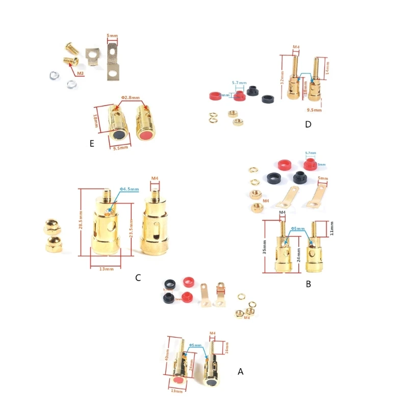 1 paar bindende postconnectoren, aardingskolom voor luidsprekerdraadaansluiting