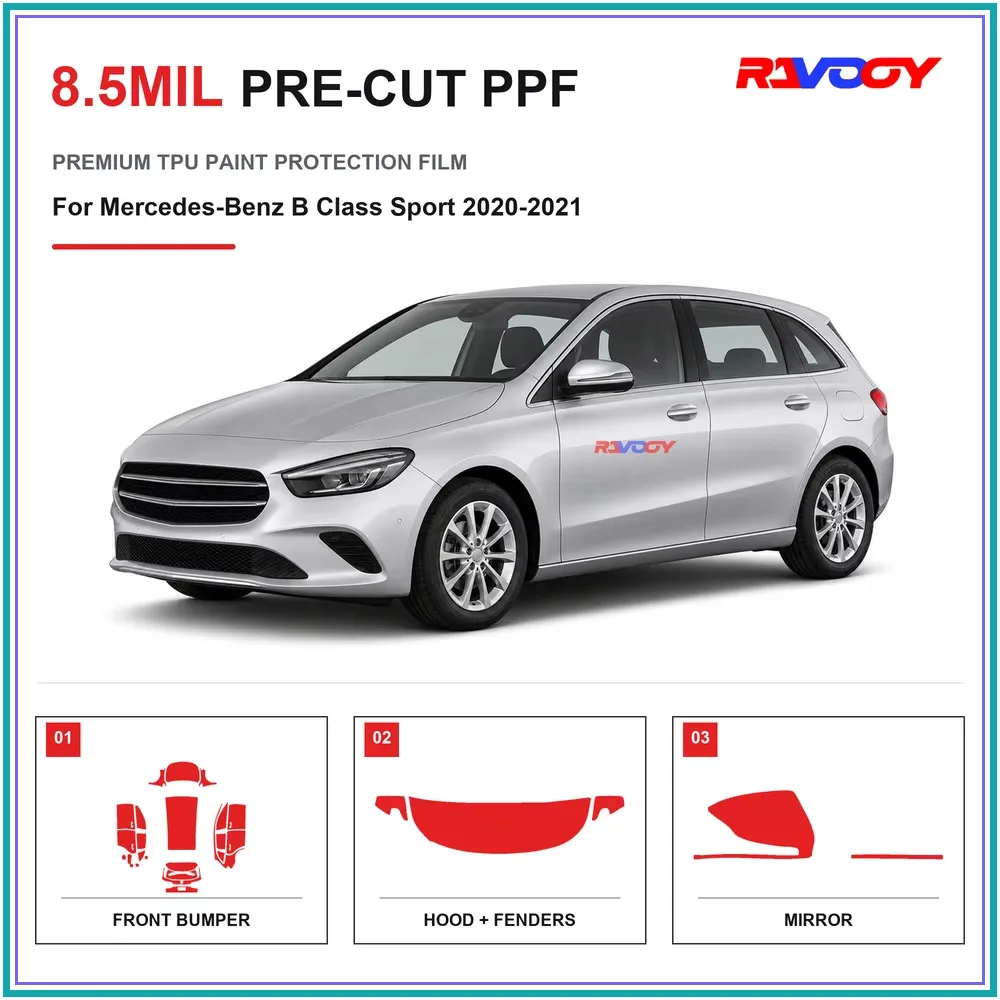 Precut PPF For Mercedes-Benz B Class Sport 2020-2021 8.5mil TPU Clear Paint Protection Film Self Healing Hydrophobic UV Car Film