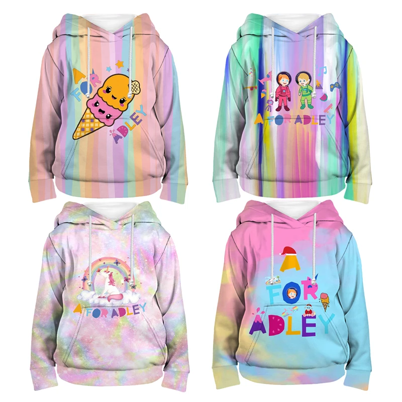 

A for Adley Ice Cream Hoodies Casual Unicorn Cartoon Toddler Jacket Rainbow Children Sweatshirts Kids Streetwear 3D Pullover