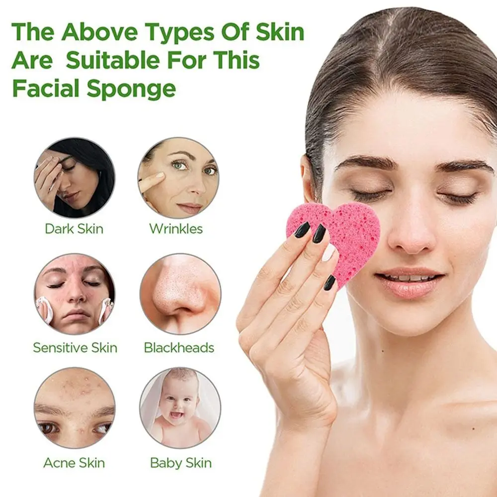 10 stuks roze cosmetische bladerdeeg hartvormige natuurlijke make-up remover tool 7 mm gezicht wassen reinigingsspons gecomprimeerde spons reizen