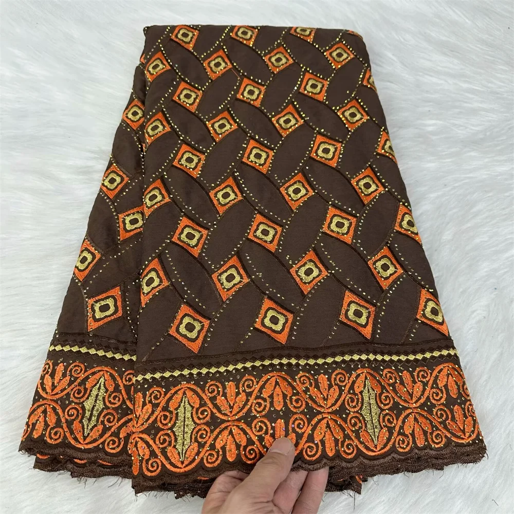 

5 Yards Coffee African Cotton Fabric Swiss Voile Lace In Switzerland High Quality Nigerian Embroidery Material Tissu Coton YC3