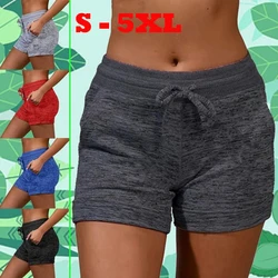 Pantalones cortos de talla grande para mujer, Shorts informales ajustados de Color puro, cintura elástica, deportivos, Fitness, S-5XL