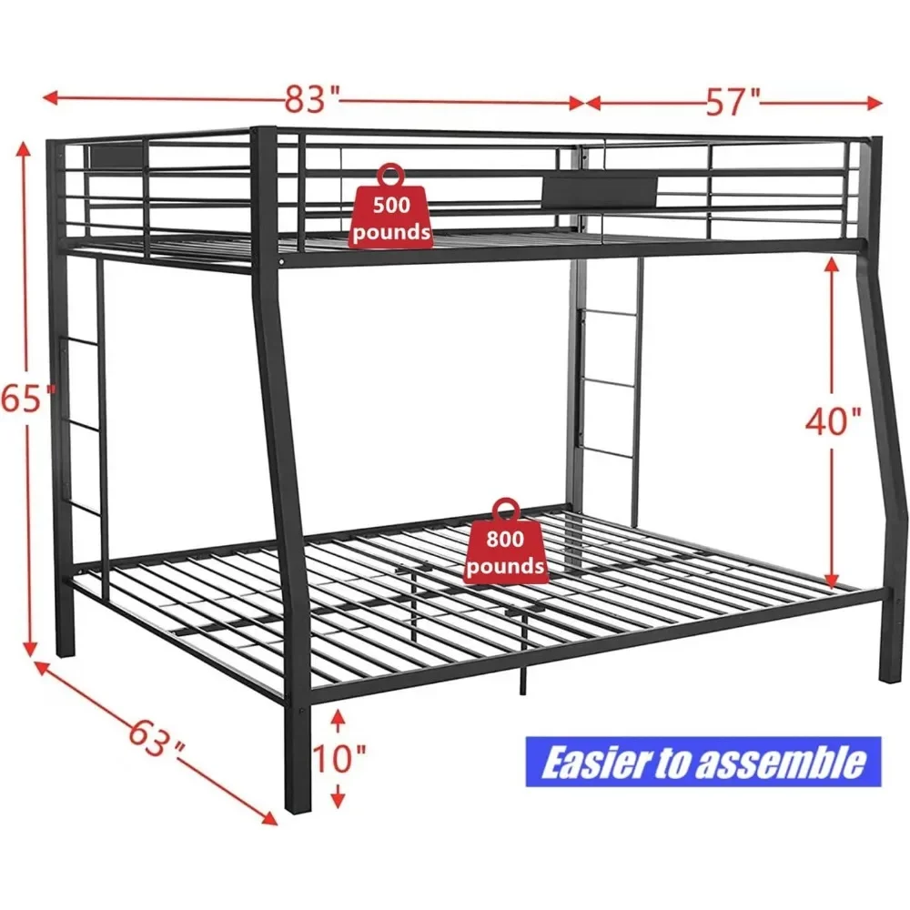 Bunk Bed, with Enhanced Legs and Slats (Easier Assembly),Thickened More Rust-Proof Metal Heavy Duty Steel Bunk Queen Bed