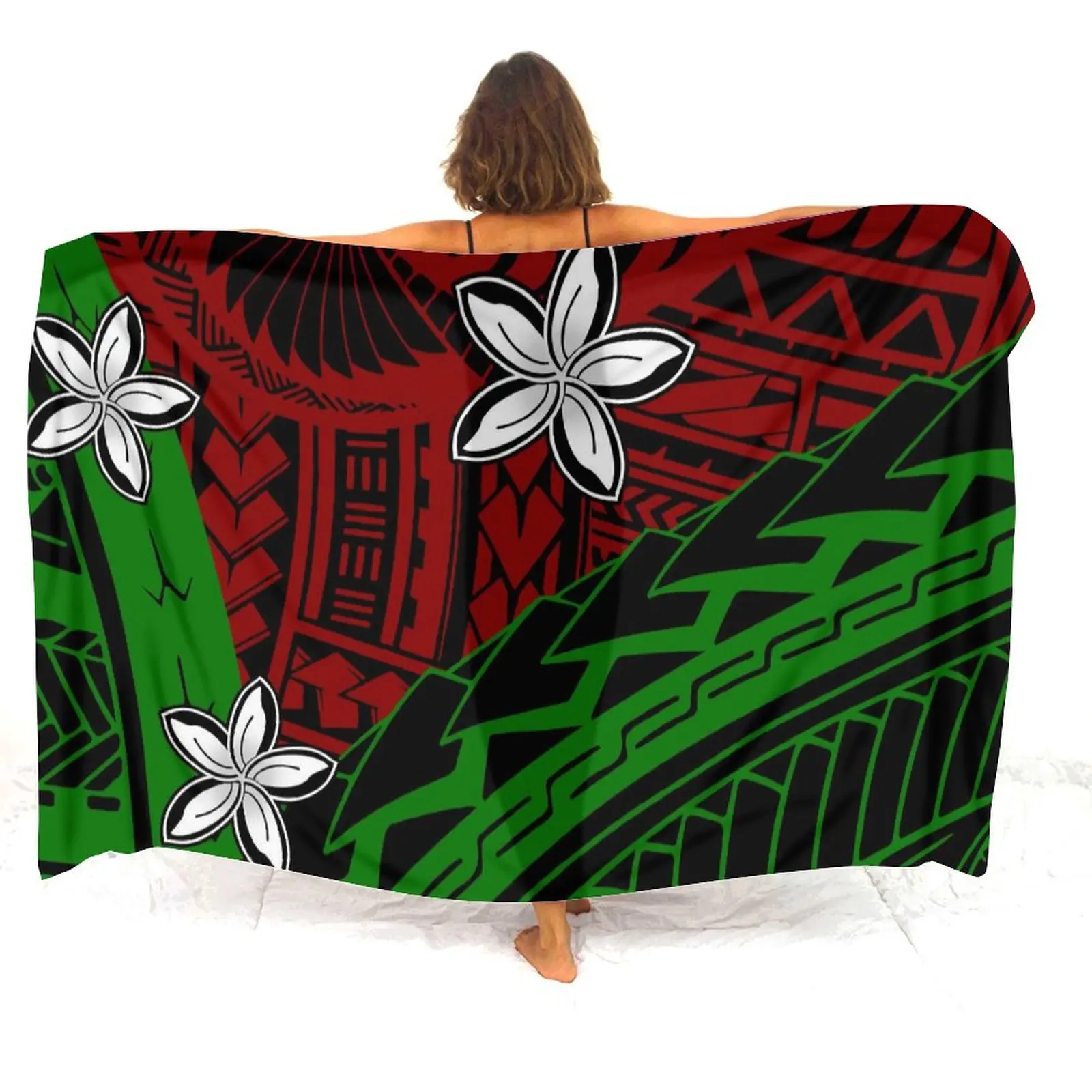 2024 New Sarong Polynesian Tribal Design Custom Art Print Soft Comfort Sarong Seaside One-Piece Sun Protection Cape