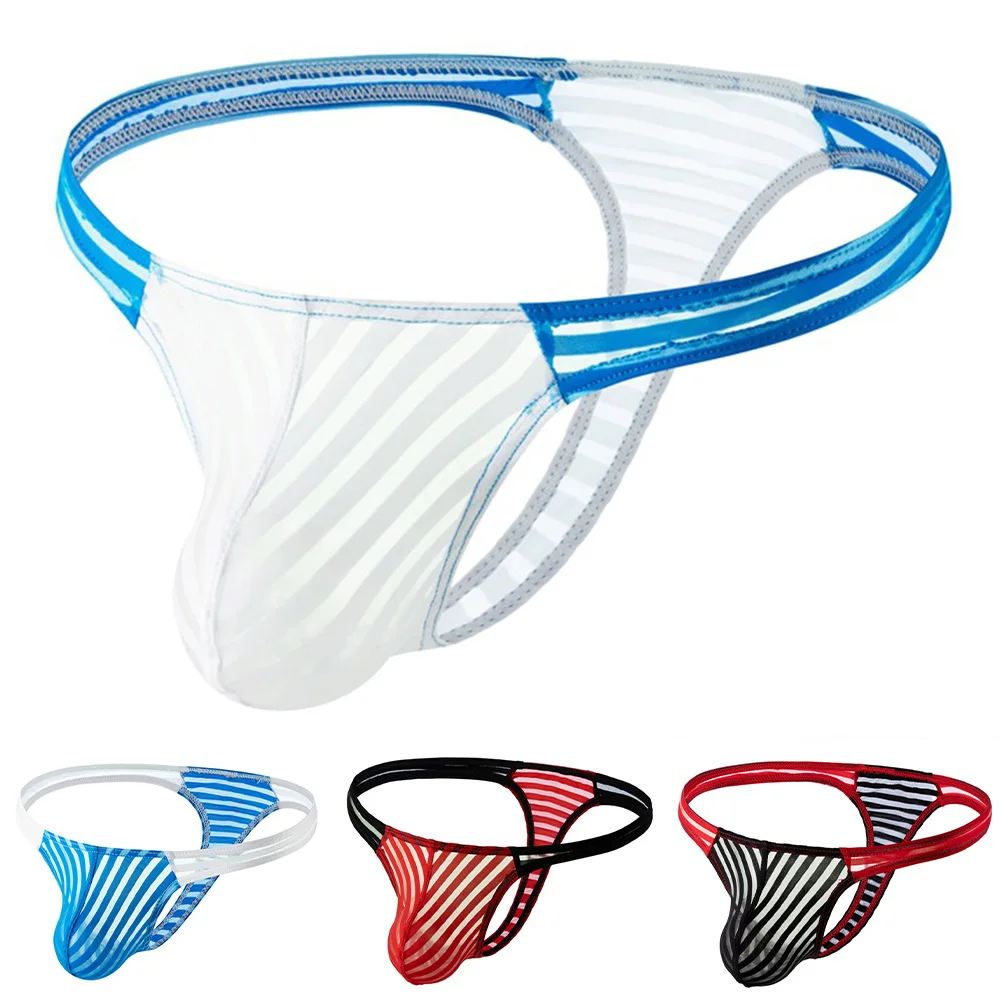 

Breathable See Through Thong For Men Stripes Panties Blue White Men Thong Underwear Pouch Underwear Various Colors Available