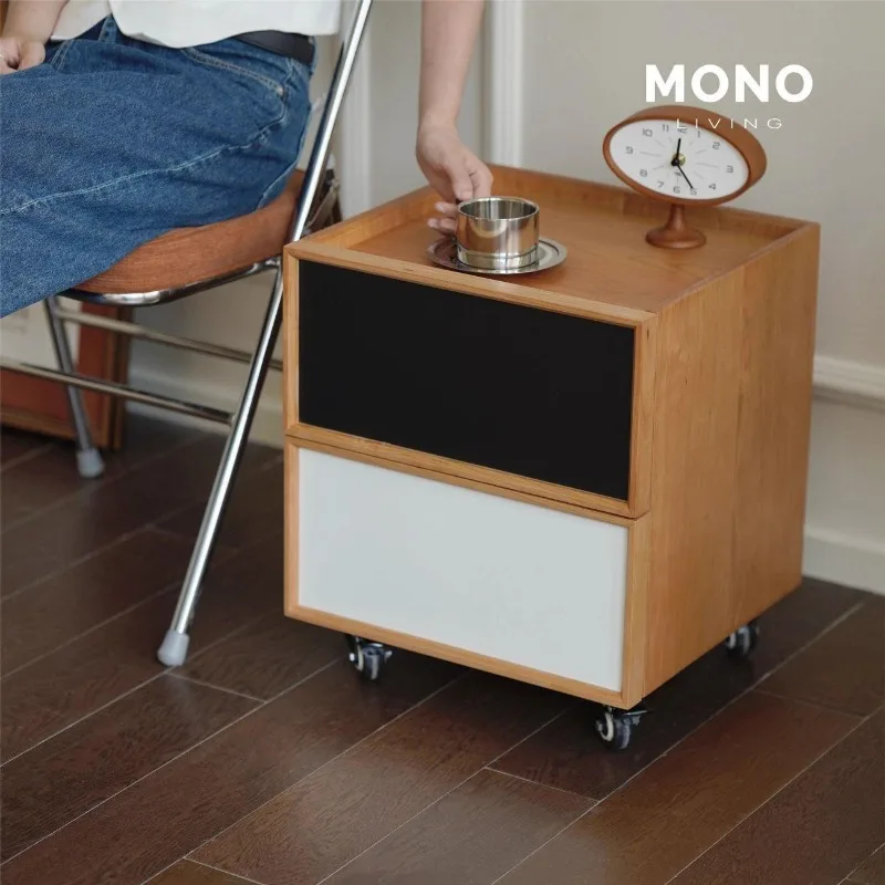 Modern medieval storage retro color matching roller mobile bedside table locker bedroom small edge